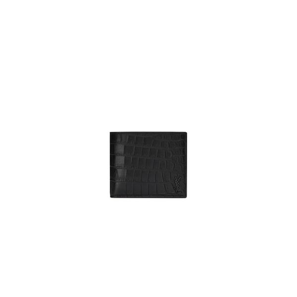 YSL tiny cassandre wallet in crocodile embossed matte leather
